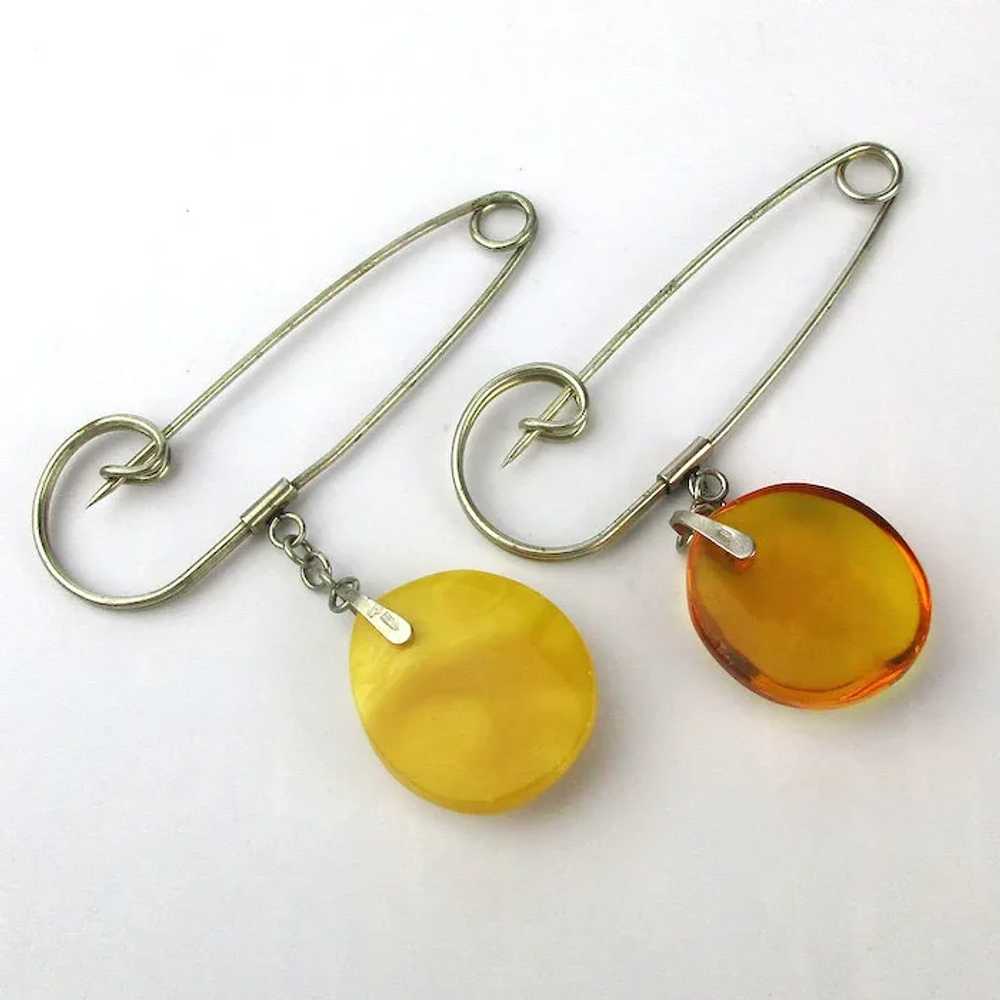 Vintage Baltic Amber Safety Pin Dangles Earrings - image 4