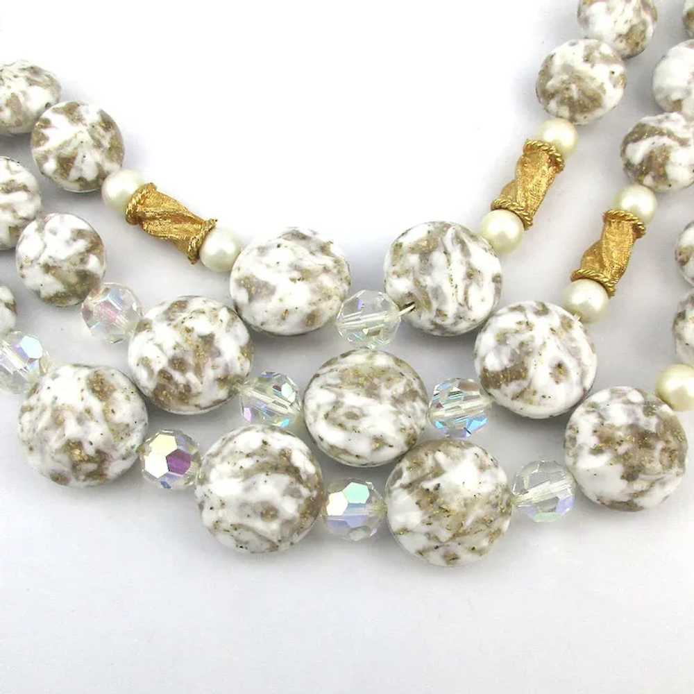 KRAMER Gold Speckled Glass Bead 3 Strand Necklace Gem