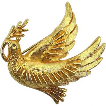 1971 Coro COREL Peace Dove Pin w/ Olive Branch Br… - image 1