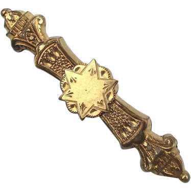 Antique Victorian Gilded Bar Pin w/ Star - image 1