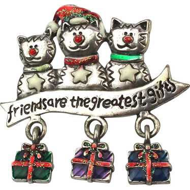 Cat Friends Christmas Pin Brooch