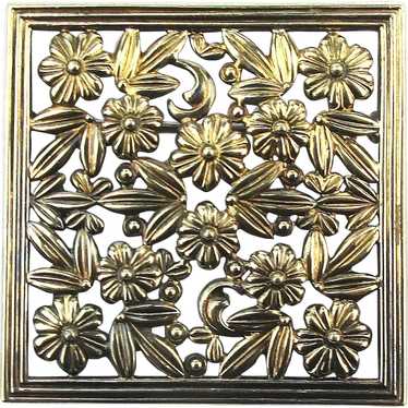 Symmetalic Sterling Silver 12K Gold Floral Pin Br… - image 1
