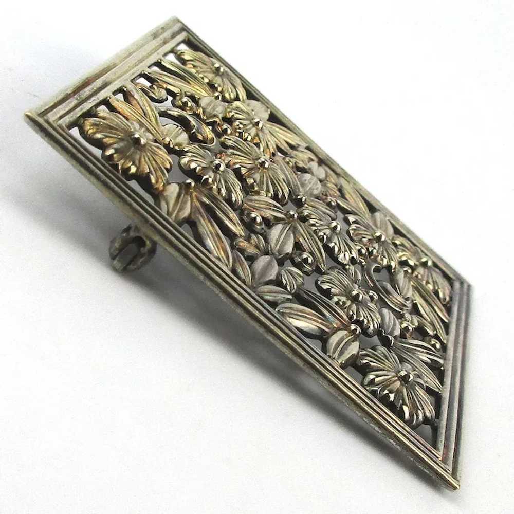 Symmetalic Sterling Silver 12K Gold Floral Pin Br… - image 2
