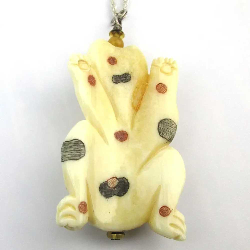 Hand-Carved Bone Cat Pendant Necklace Sterling Si… - image 5