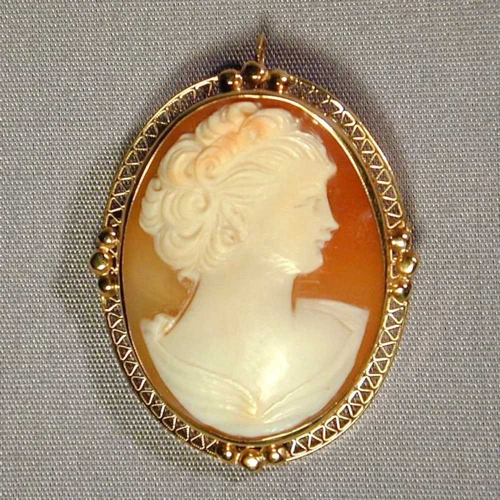 Art Deco Era 14K Carved Cameo Pin Pendant - She's… - image 2