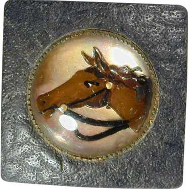 1930s Reverse Carved Painted Glass HORSE Pin - Ar… - image 1
