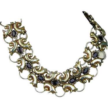 Art Deco Unsigned Designer Necklace - Gilt Metal &