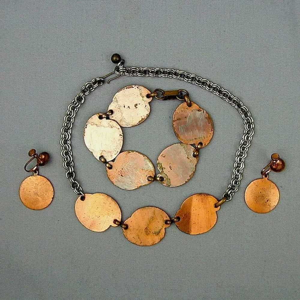 Mid-Century Enamel on Copper Parure Necklace Brac… - image 9