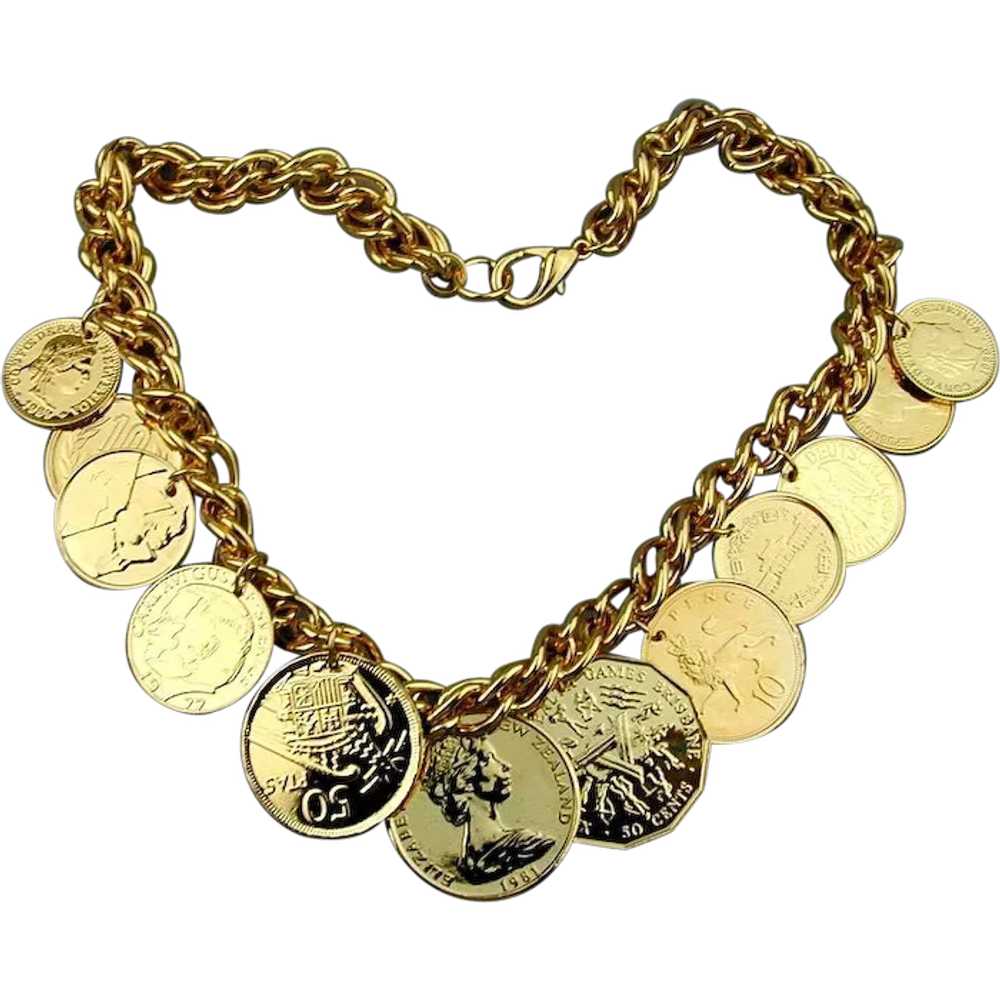 Vintage Faux Gold Coin Charm Necklace American Ai… - image 1