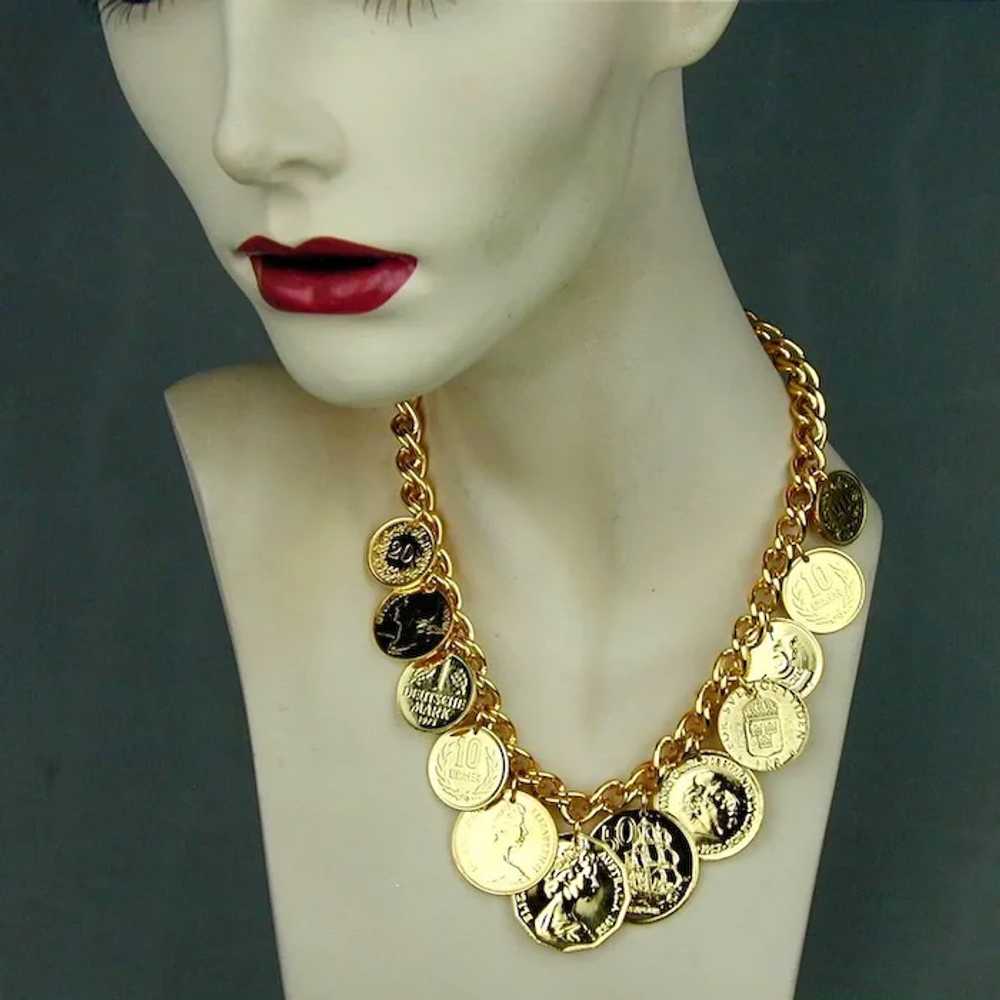 Vintage Faux Gold Coin Charm Necklace American Ai… - image 2