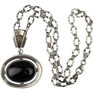 Vintage Sterling Silver VIOR Chain w/ Onyx 925 Pe… - image 1