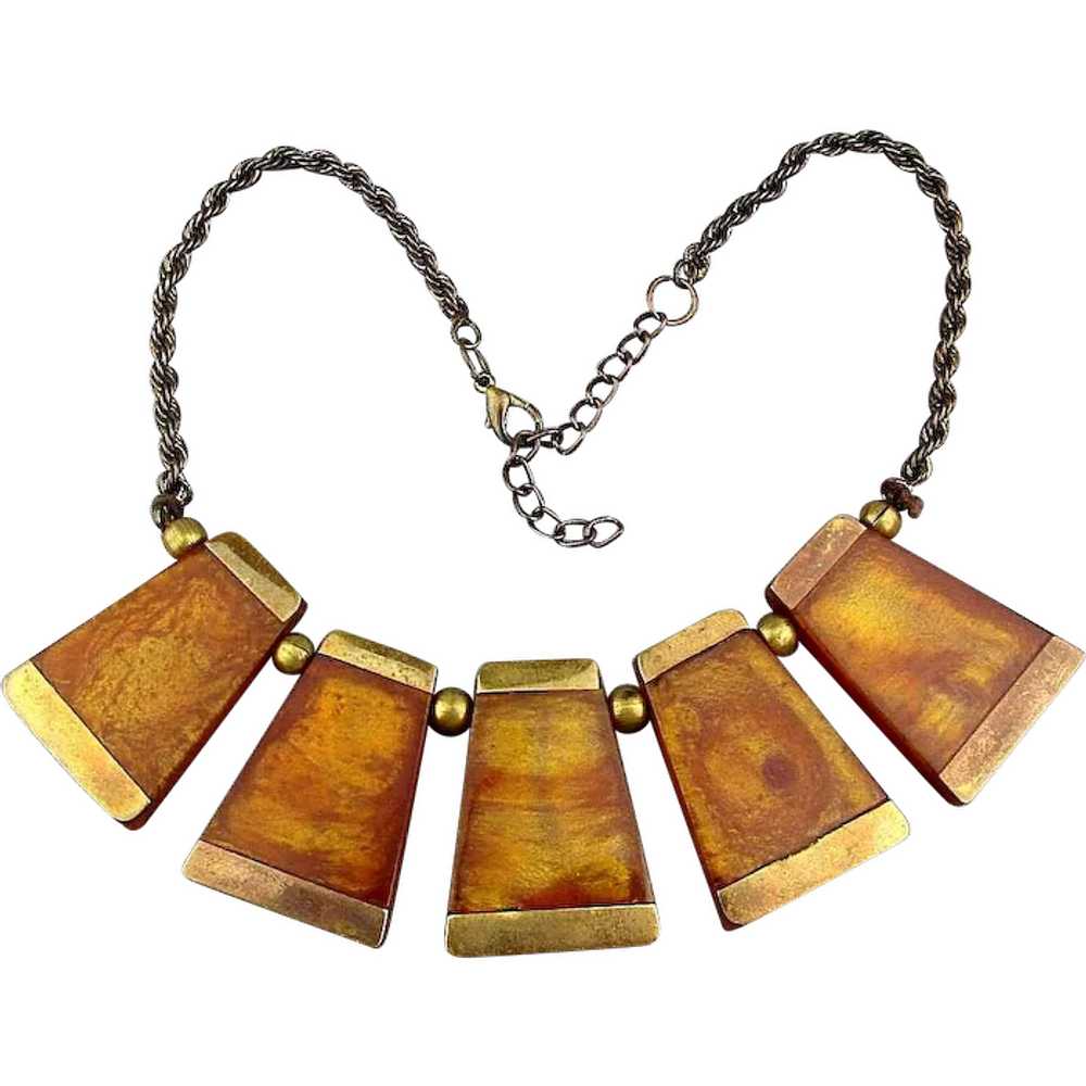 Vintage Lucite Necklace Unusual Gilt Dangles - image 1