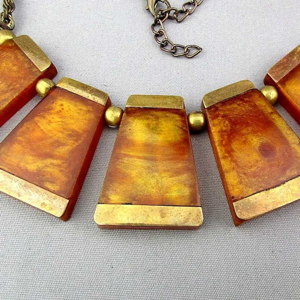 Vintage Lucite Necklace Unusual Gilt Dangles - image 3