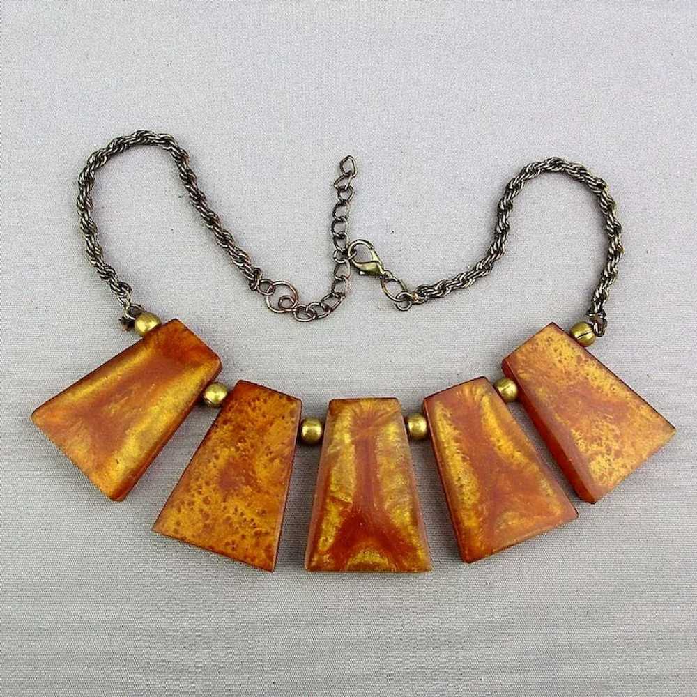 Vintage Lucite Necklace Unusual Gilt Dangles - image 4