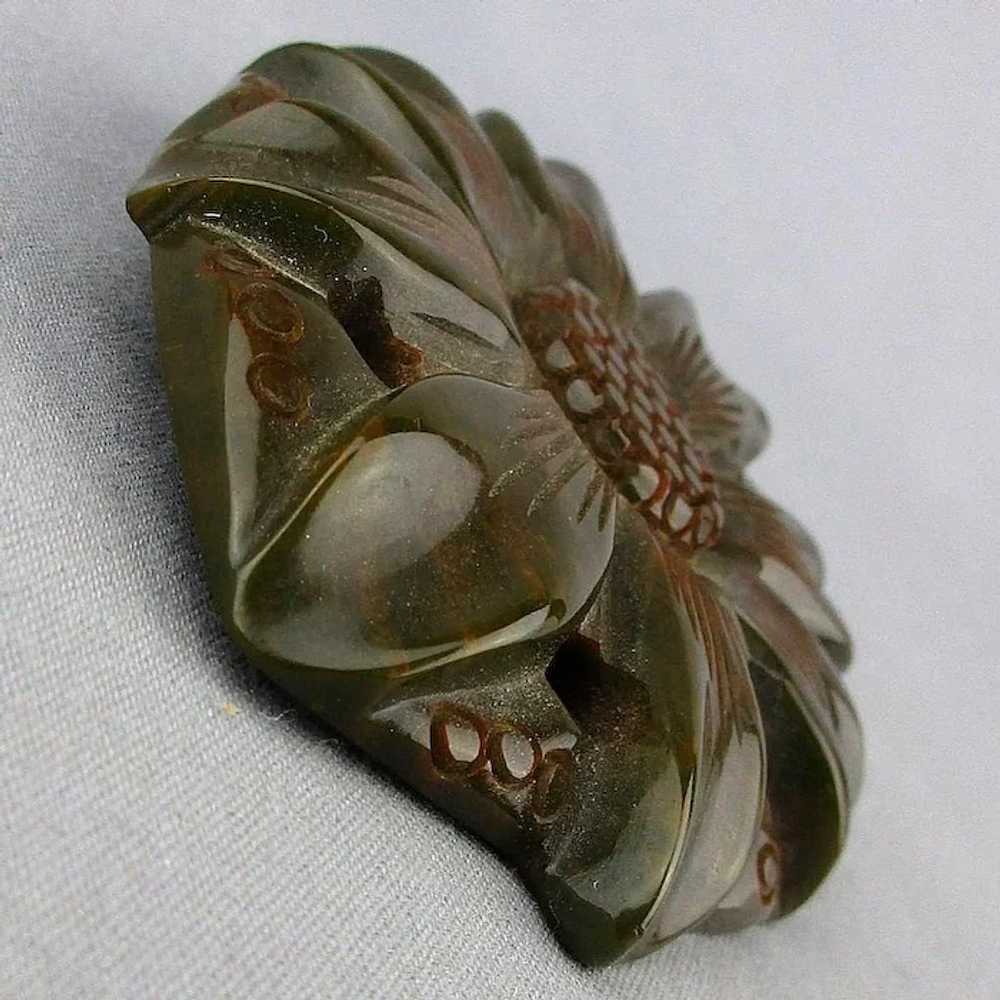 Huge Old Bakelite Carved Sunflower Pin Brooch - image 3