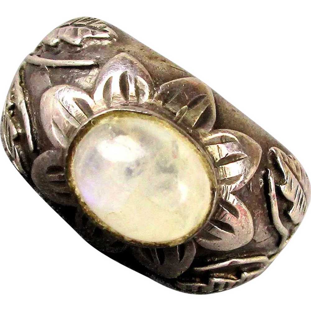 Heavy Vintage Sterling Silver Ring Snowy Quartz C… - image 1