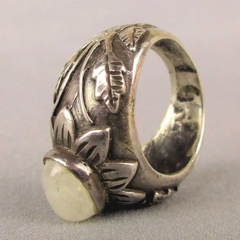 Heavy Vintage Sterling Silver Ring Snowy Quartz C… - image 5