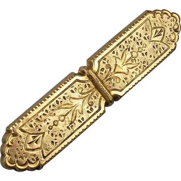 Old Victorian 9K Gold Etched Pin Brooch