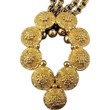 1960s Trifari Bumpy Textured Goldtone Pendant Neck