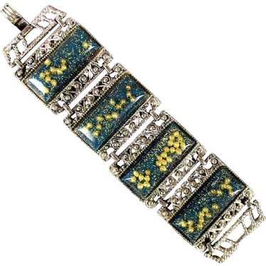1950s Wide Lucite Link Bracelet w/ Pearls n Confet