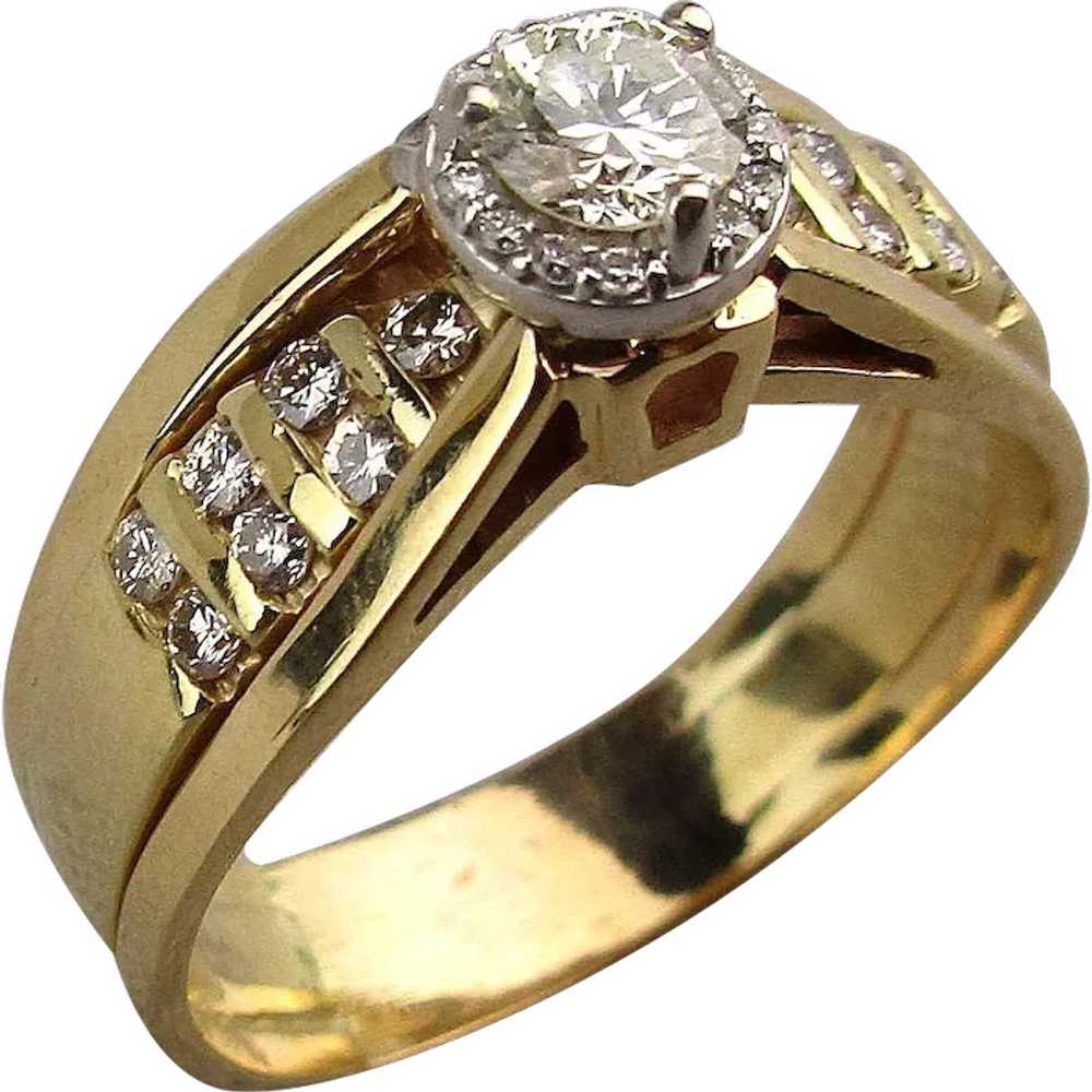 Estate 14K Gold Diamond Ring .64 Carat Halo Design - image 1