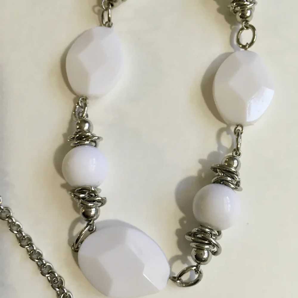 Long White Plastic Beads and Silver-Tone Chain Ne… - image 2