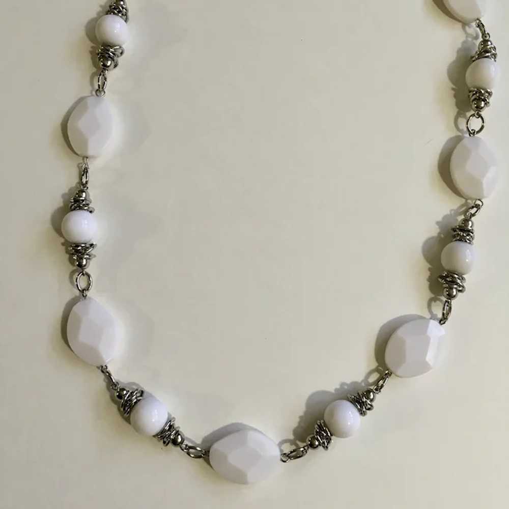 Long White Plastic Beads and Silver-Tone Chain Ne… - image 3