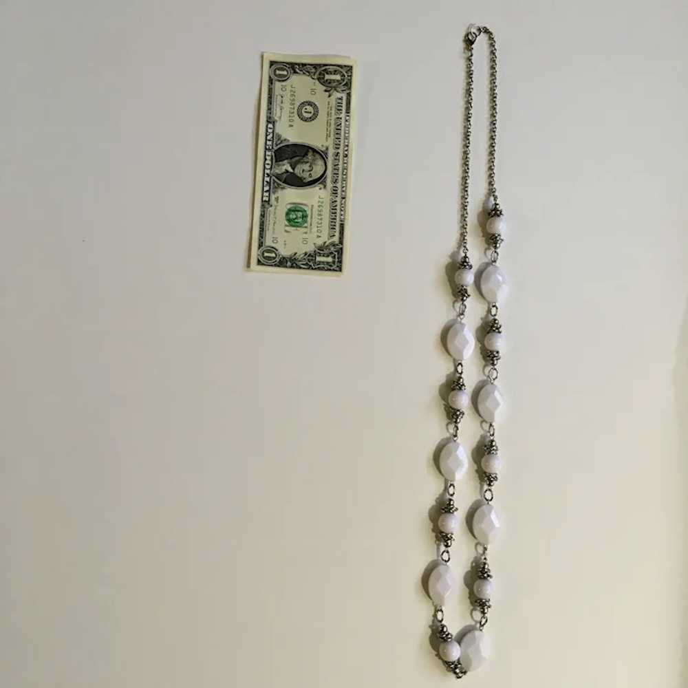 Long White Plastic Beads and Silver-Tone Chain Ne… - image 4