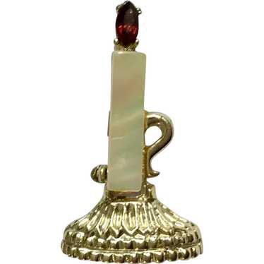 Christmas Candle Faux Mother of Pearl and Red Rhi… - image 1