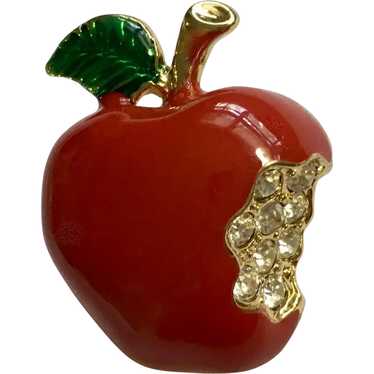 Red Apple Brooch Pin with Rhinestones - image 1