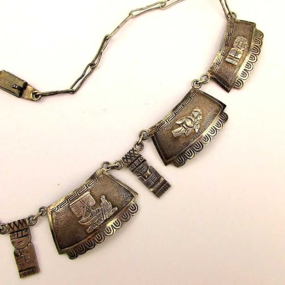 Mid-Century Peruvian Sterling Silver Necklace Han… - image 4