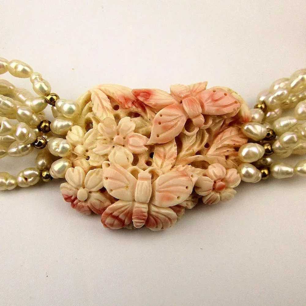 Gorgeous Multi Strand Carved Angel Skin Coral Nec… - image 2