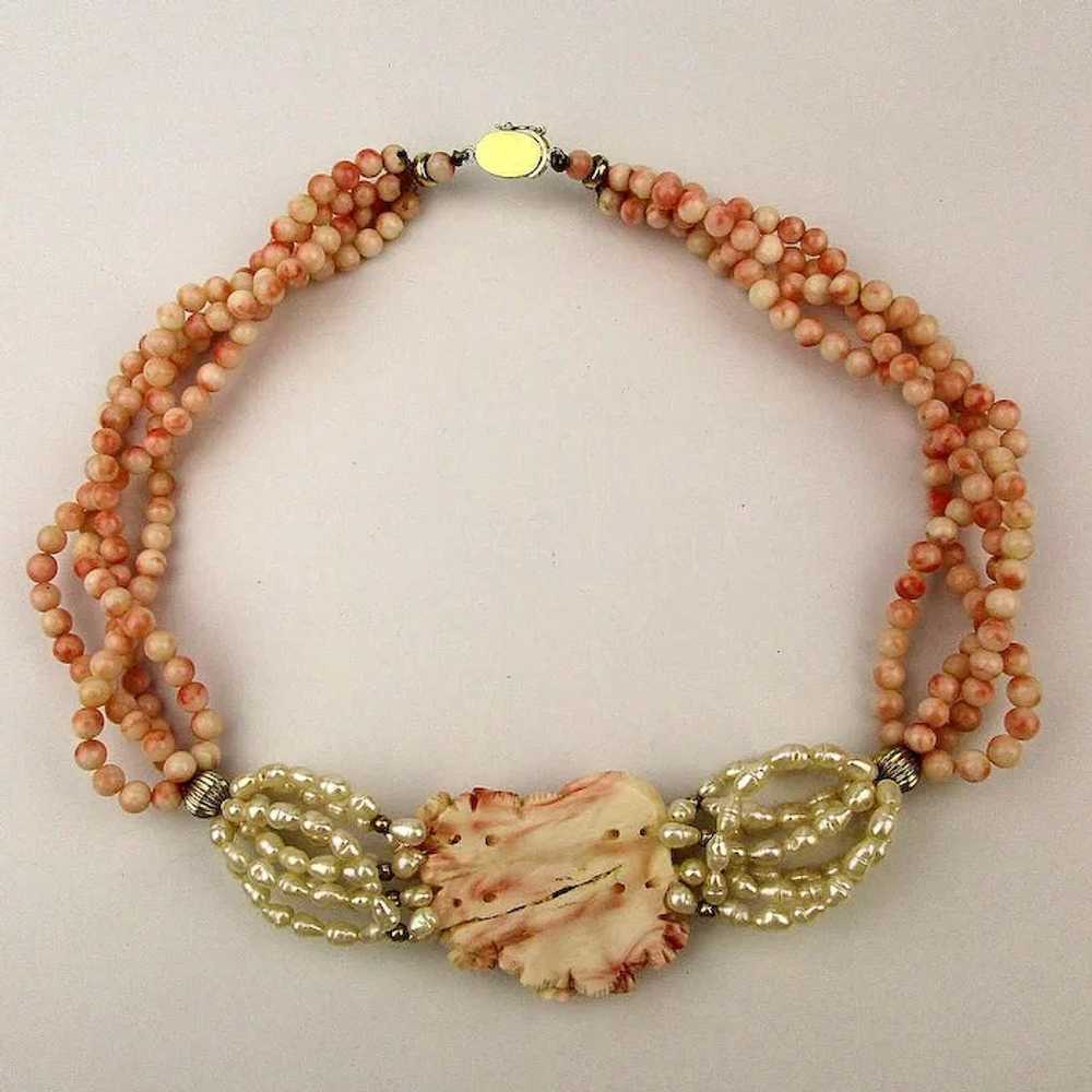 Gorgeous Multi Strand Carved Angel Skin Coral Nec… - image 4