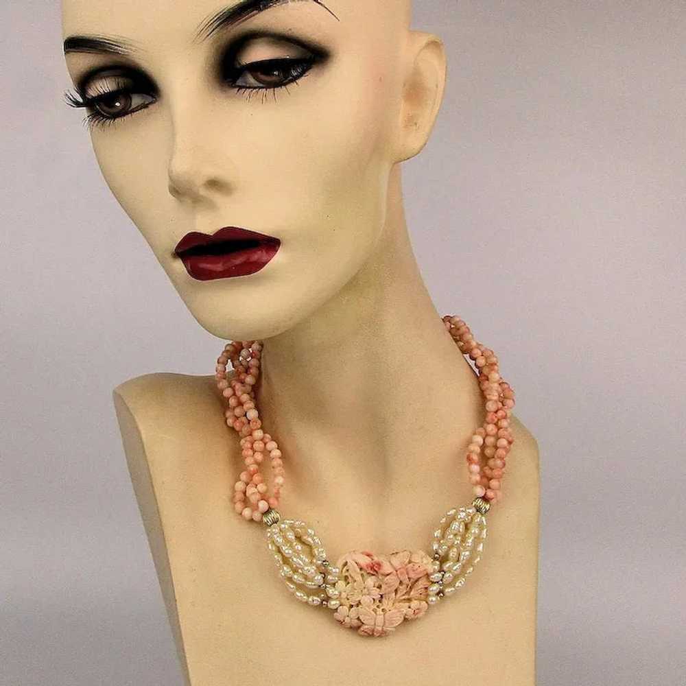 Gorgeous Multi Strand Carved Angel Skin Coral Nec… - image 6