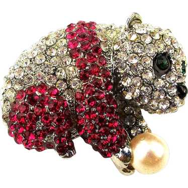 Vintage Rhinestone Covered Chunky Panda Bear Pin … - image 1