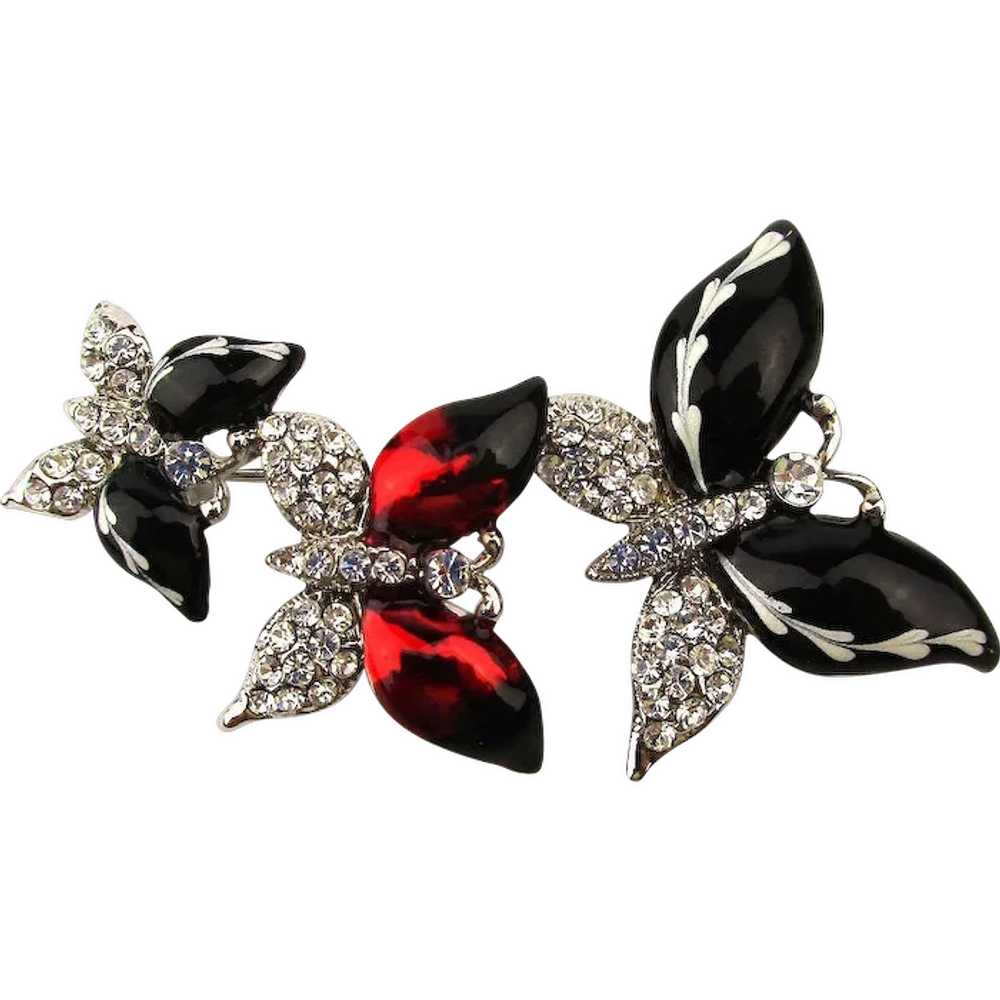 Enamel Rhinestone Butterfly Pin - 3 in a Row - Bu… - image 1