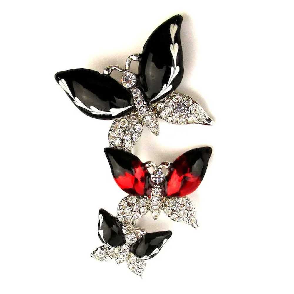 Enamel Rhinestone Butterfly Pin - 3 in a Row - Bu… - image 2