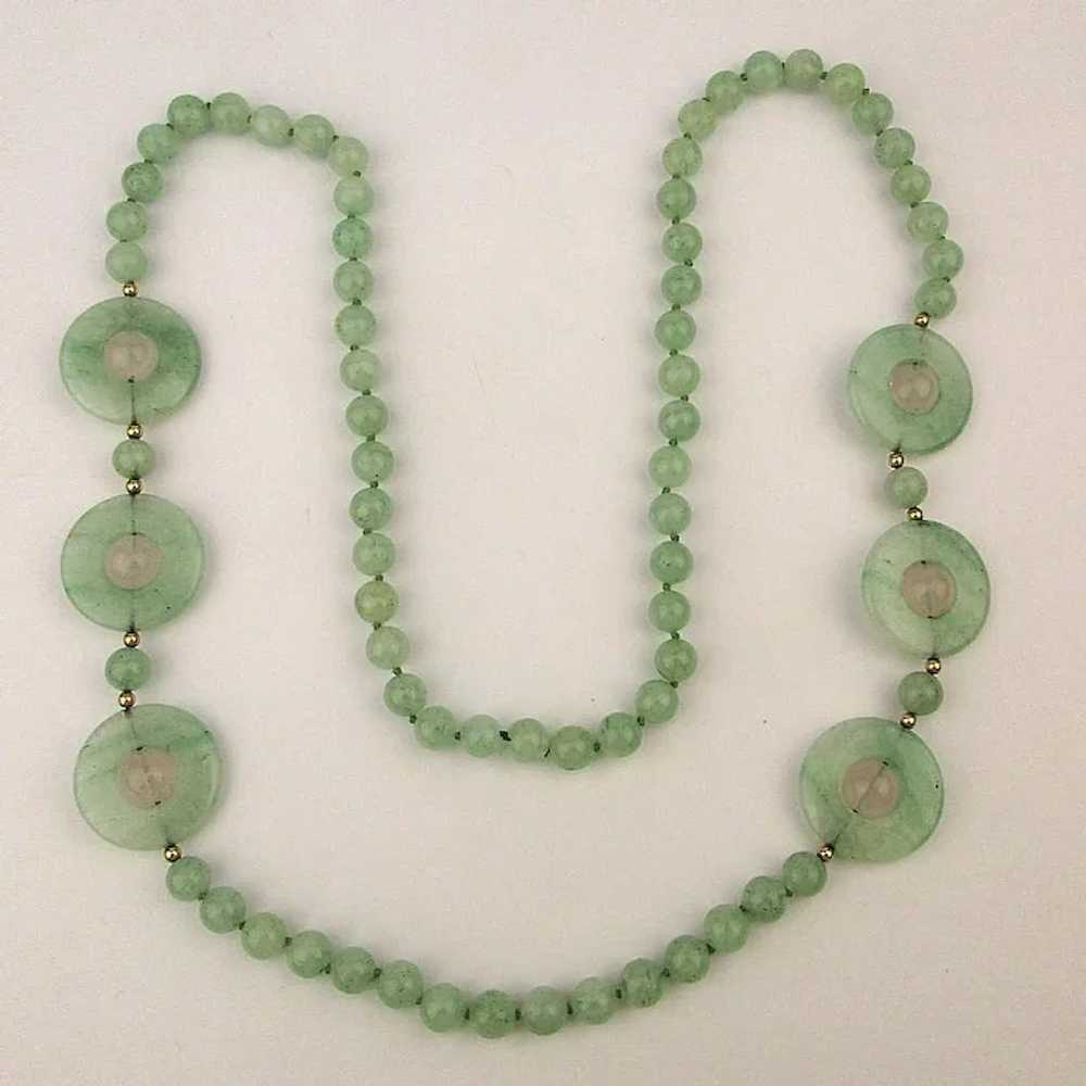 Vintage Aventurine Jade-Like Bead Necklace w/ Rot… - image 2