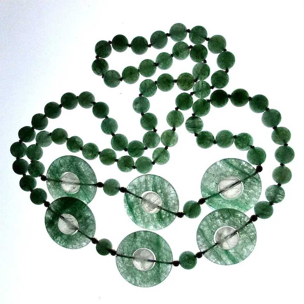 Vintage Aventurine Jade-Like Bead Necklace w/ Rot… - image 3