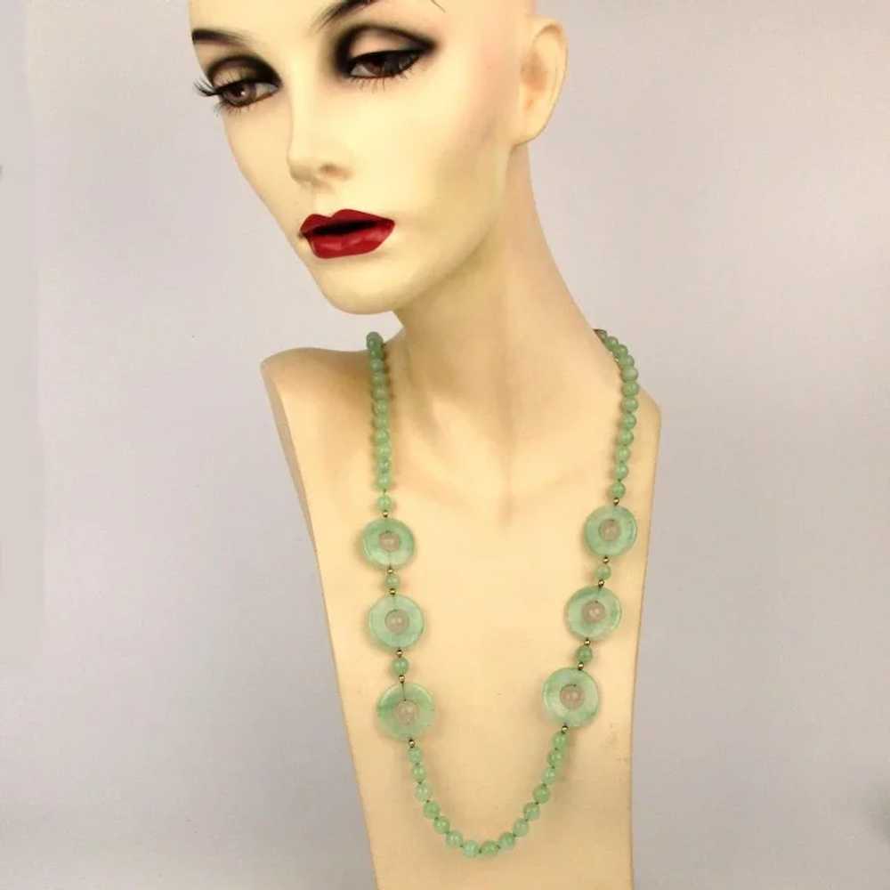 Vintage Aventurine Jade-Like Bead Necklace w/ Rot… - image 4