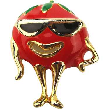 Hot Tomato or Sunny Orange Enamel Figural Pin Broo