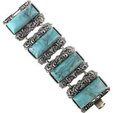 Wide Clunky Chunky Vintage Bracelet Faux Turquois… - image 1