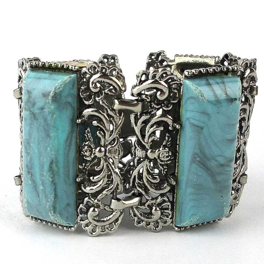Wide Clunky Chunky Vintage Bracelet Faux Turquois… - image 2