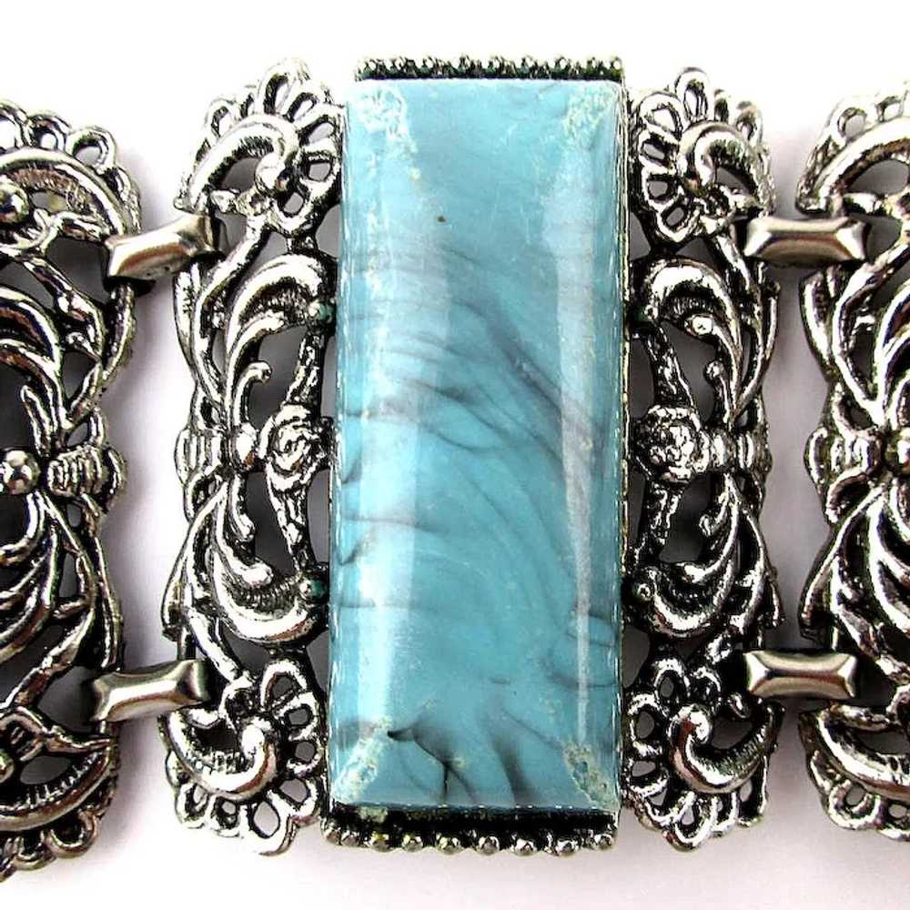 Wide Clunky Chunky Vintage Bracelet Faux Turquois… - image 4