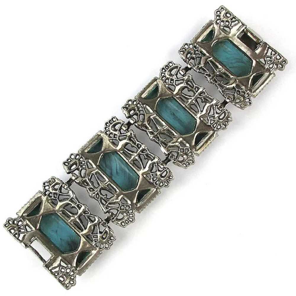 Wide Clunky Chunky Vintage Bracelet Faux Turquois… - image 5