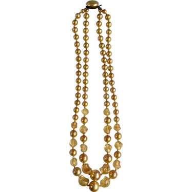 1930’s Circa Golden Faux Pearl and Glass Beaded N… - image 1