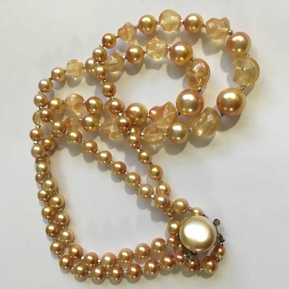1930’s Circa Golden Faux Pearl and Glass Beaded N… - image 2