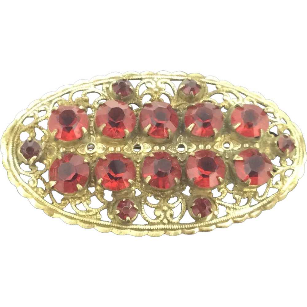 Original Czech Red Glass Gilt Filigree Art Deco S… - image 1