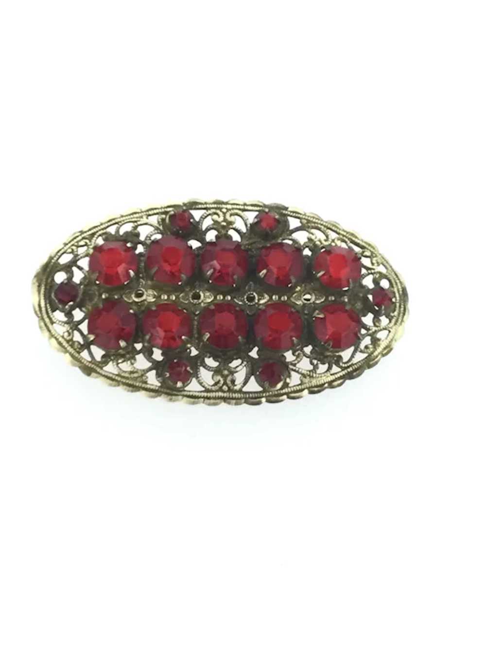 Original Czech Red Glass Gilt Filigree Art Deco S… - image 2