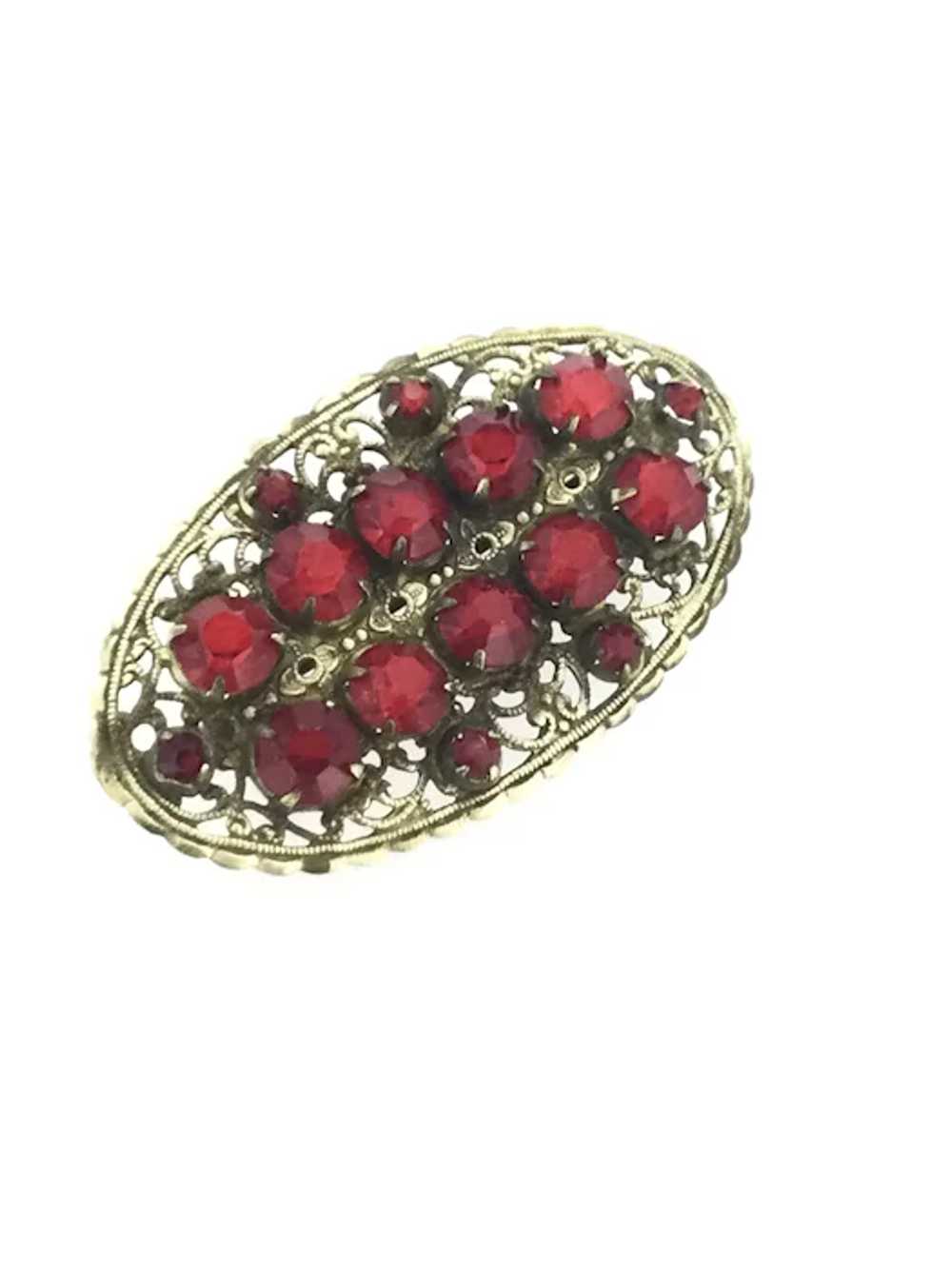 Original Czech Red Glass Gilt Filigree Art Deco S… - image 3